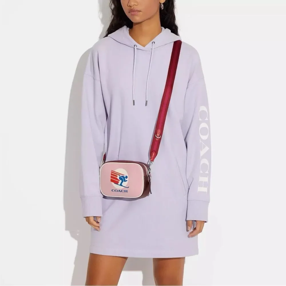 Coach Pink Graphic Crossbody Bag with Red Strap